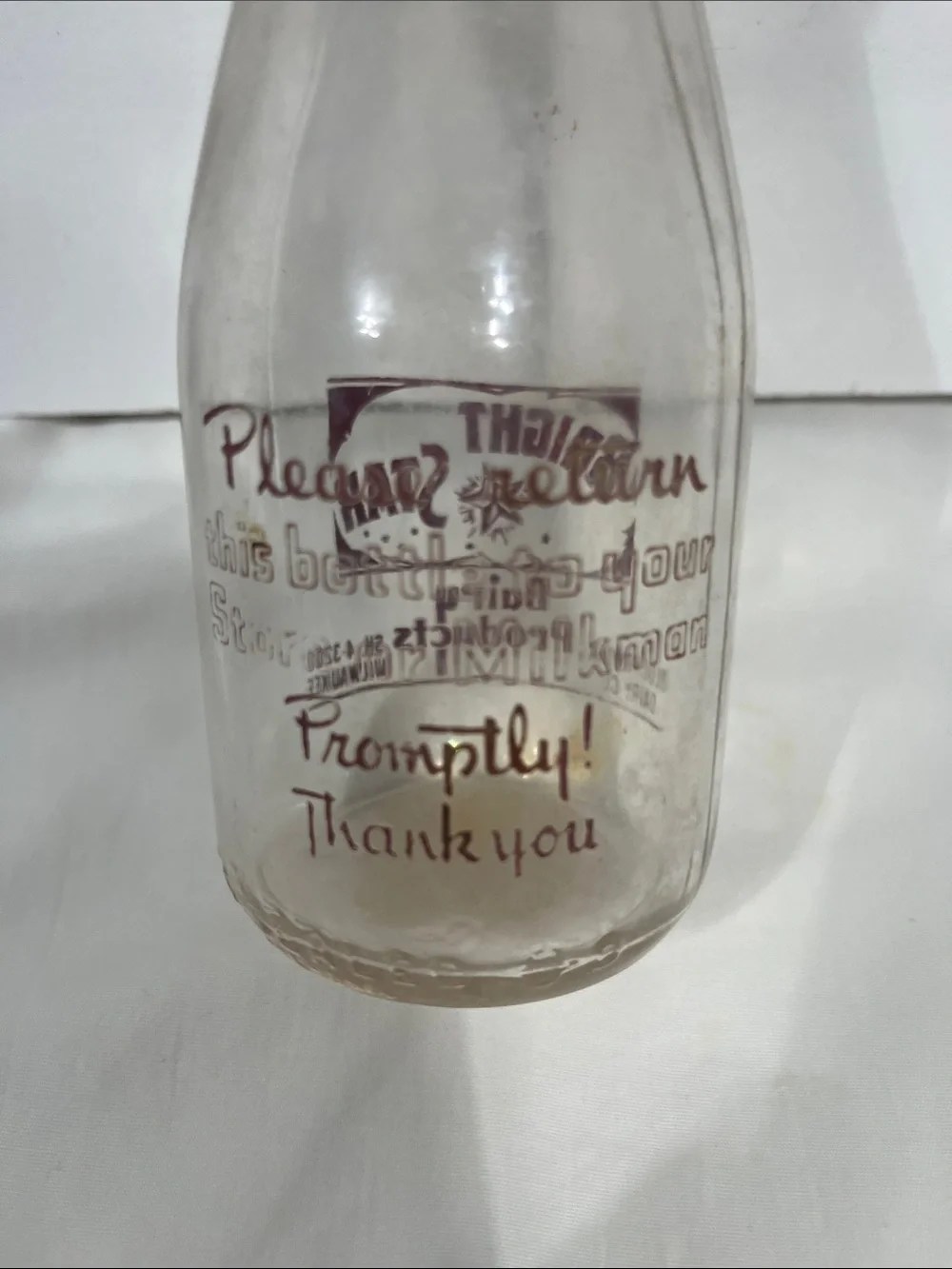 Bright Star & Golden Guernsey Dairy Clear Glass Half Pint Cream/Milk Bottles